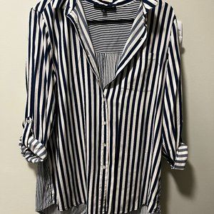 Jane Delancy White and Blue Striped Silky Button Up